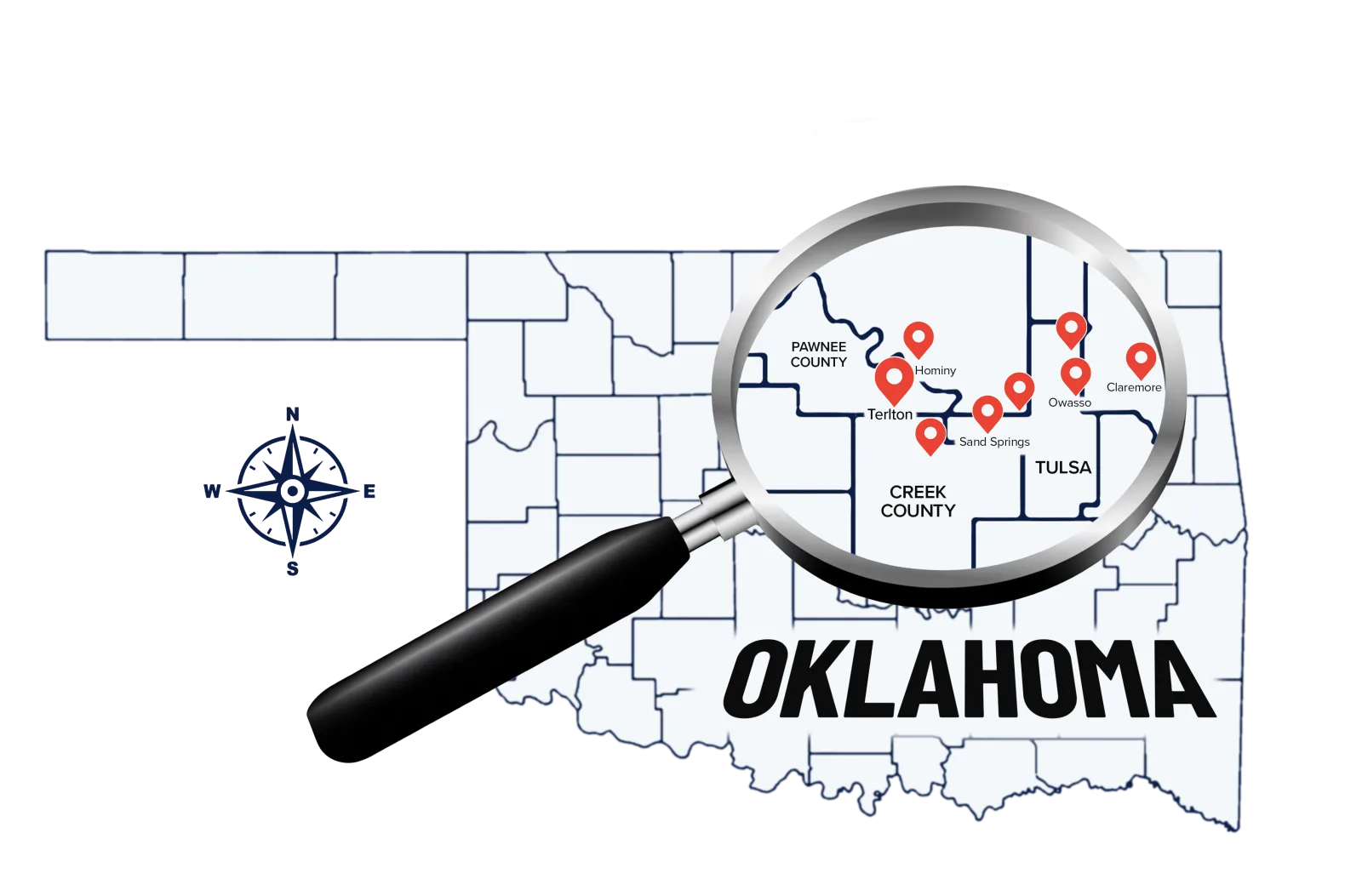 Map of CG Dirt Work and More's service area across Osage, Tulsa, and Rogers County, Oklahoma